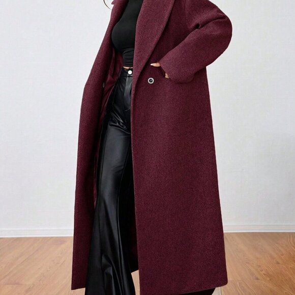 Burgundy Casual Women's Lapel Long Coat - Picture 6 of 6